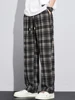 Spring Summer High Quality Classics Plaid Casual Pants Men Loose Straight Wide Leg Elastic Waist Jogger Trousers Male Streetwear 2