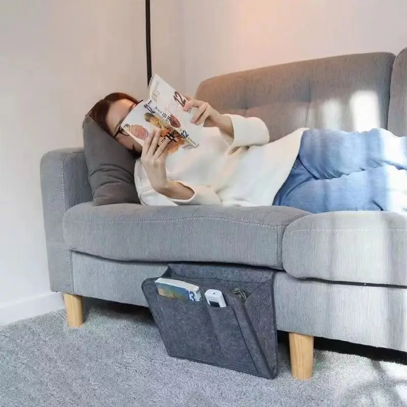 Storage Bag Felt Bedside Storage Bag Pouch Bed Desk Bag Sofa TV Remote Control Hanging Caddy Couch Storage Organizer Bed Holder Pockets