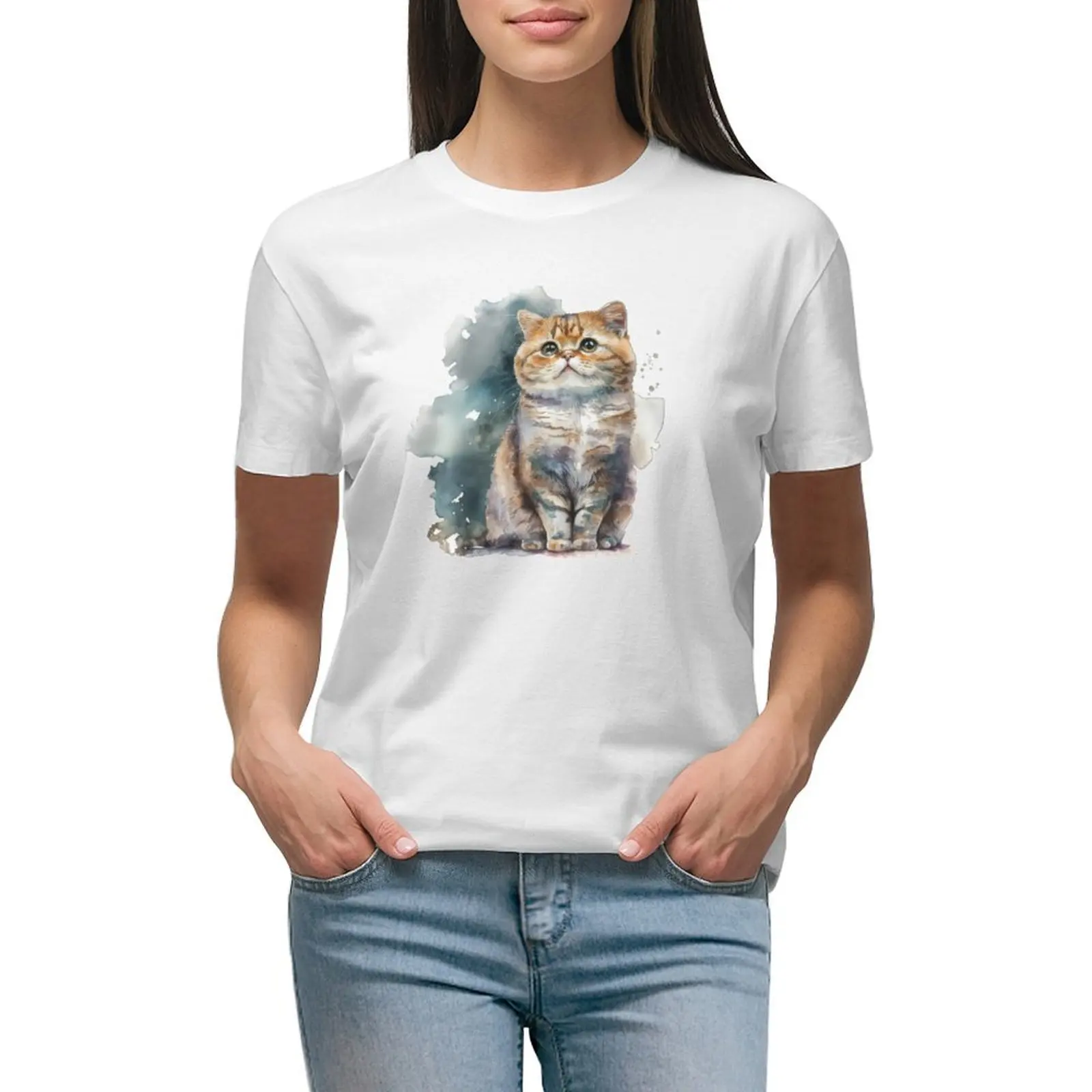 

Kitten watercolor T-shirt Short sleeve tee shirts graphic tees Woman T-shirts