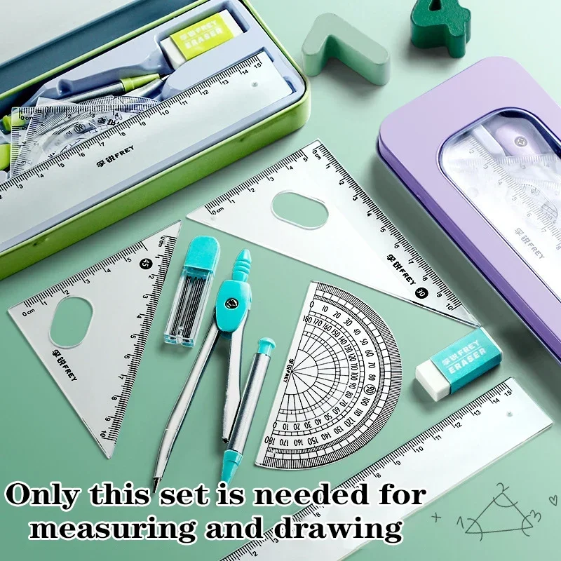 Ruler Set Triangle Ruler Protractor Rubber Compass Student Stationery School Supplies Back To School Math Supplies 7 Pieces mathematical rulers set,drafting set,drawing tool set,activity protractor