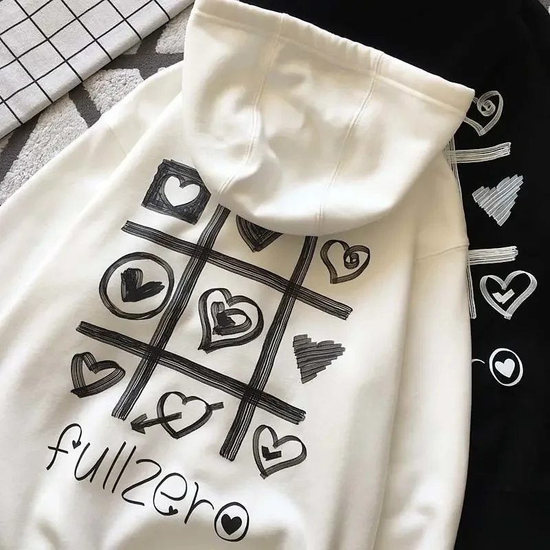 Chaopai Creative Love Text Pattern Casual Coat Pure Cotton Hooded Sweater for Men and Women Matching Couple Dress Personalized