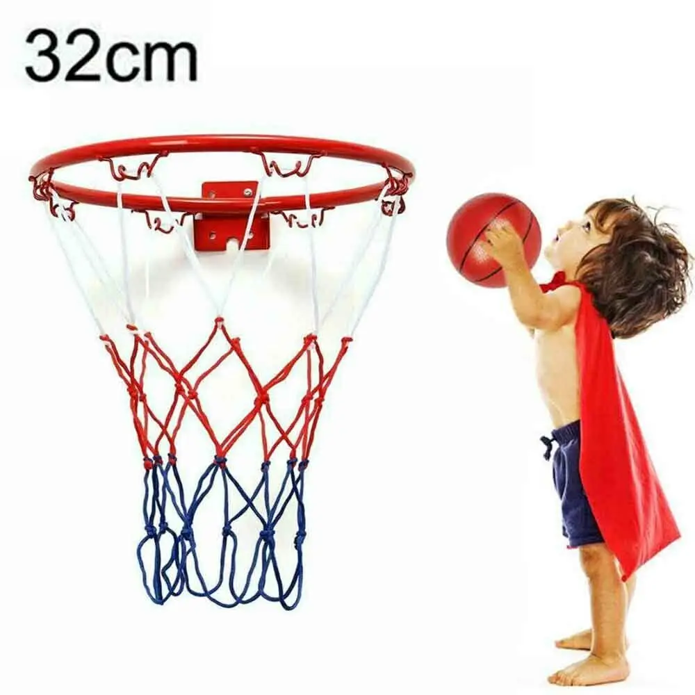 32cm Indoor Wall Mounted Basketball Hoop And Netting Metal Hanging w/ Goal 4 Rim Kids Mini Home Exercise Accessories basketball hoop basketball net