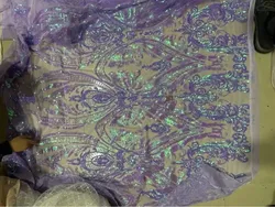 Elegant Rose Red and Dark Green Glitter Lace Fabric - 1 yard (Colorful purple)