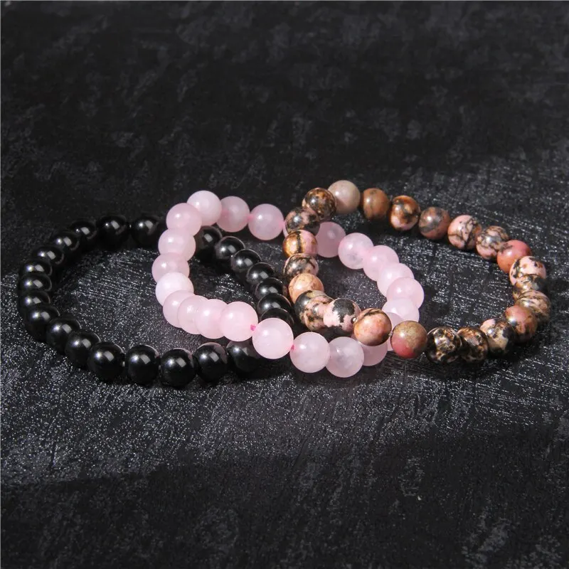 Sc56eb9d9770e4267850d848edeb6c32cW 3Pcs Natural Stone Bracelet 8mm Rhodonite Rose Pink Quartz's Amethysts Hematite Bracelets for Women Men Jewelry Mallzona
