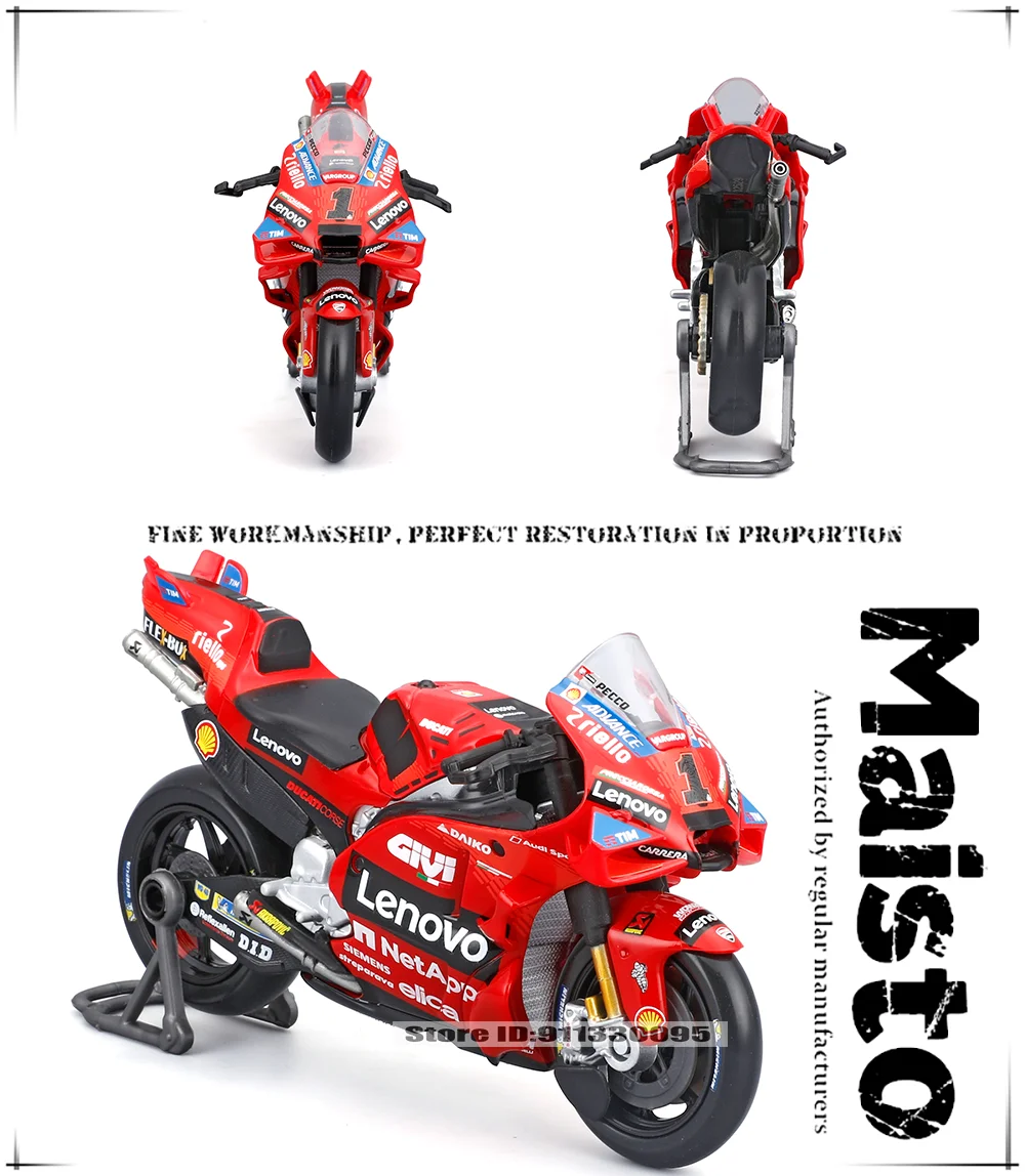 Figurine Moto Gp Moto GP Ducati Lenovo 2022 #63 Bagnaia - Modèle 1/18 - Métal - Direction Articulée - Nouveauté 2024 Collection Moto