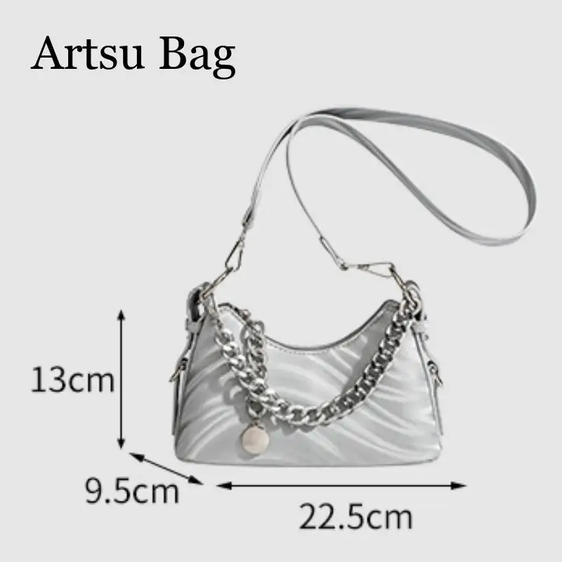 Women's Bag 2024 Fashionable Chain New Half Moon Style Shoulder Bag Versatile Silver Color Handheld Small Square Bag