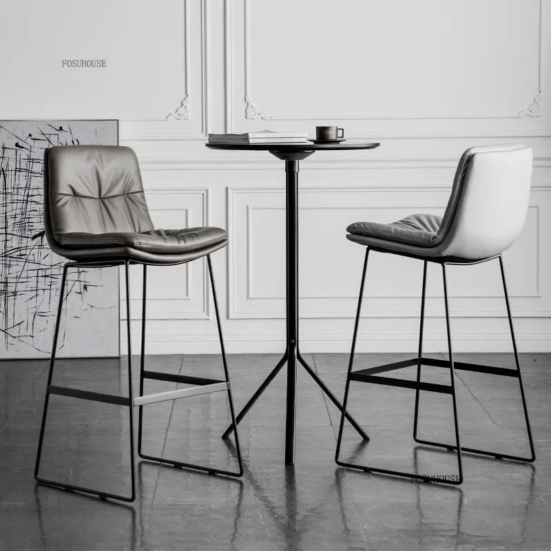 Nordic Metal Bar Chairs for Bars Waterproof Back Thick Cushion High Stool Light Luxury Simple Household Bar Chair for Cafe