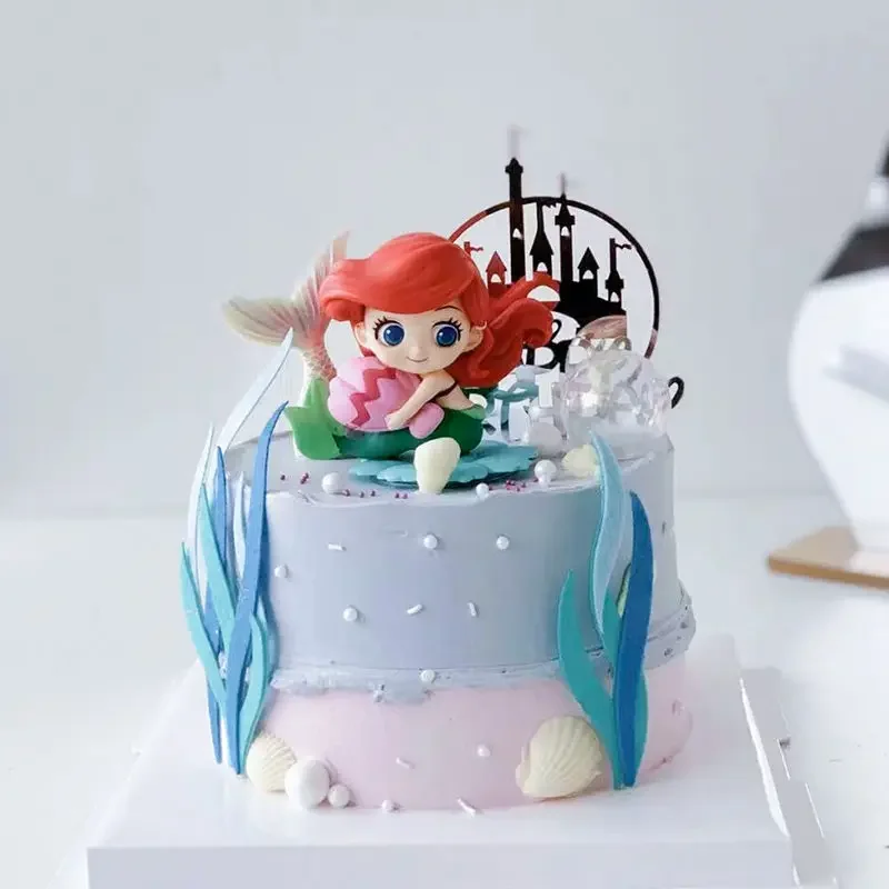Aquarium Fish Tank Decoration PVC Flower Base Seashell Cute Mermaid Princess Baking Cake Toppers Decor Ornament Figurines Doll