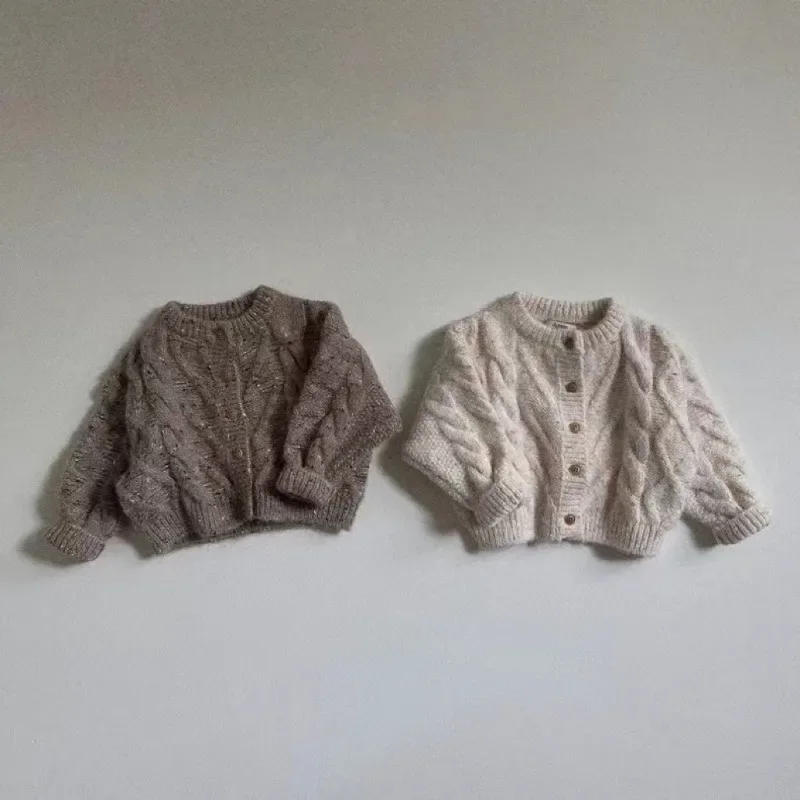 1-3Y Baby Girls Knitted Cardigan Children Long Sleeve Round Neck Mixed Color Knitwear Sweater Unisex Kid Fall Winter Top Clothes