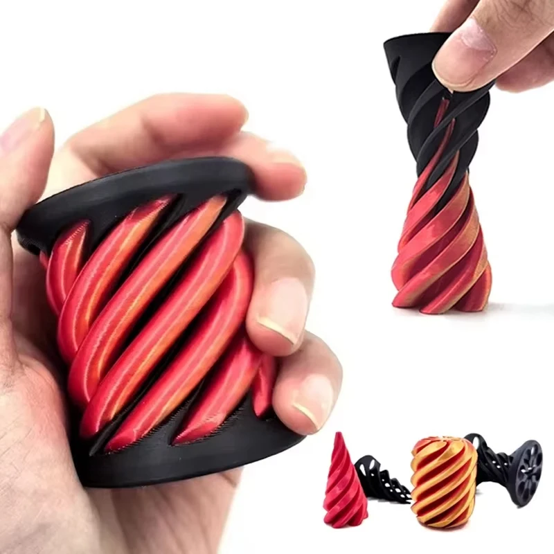 3D Printed Helix Screw Rotating Toys Stress Reducing Tool Pyramid Passthrough Sculpture Spiral Cone Ornaments Home Decoration