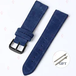 Vintage Suede Cowhide Handmade Watch Band - Gray, Brown, Green Quick Release Bracelet - 20mm (Blue - Black)