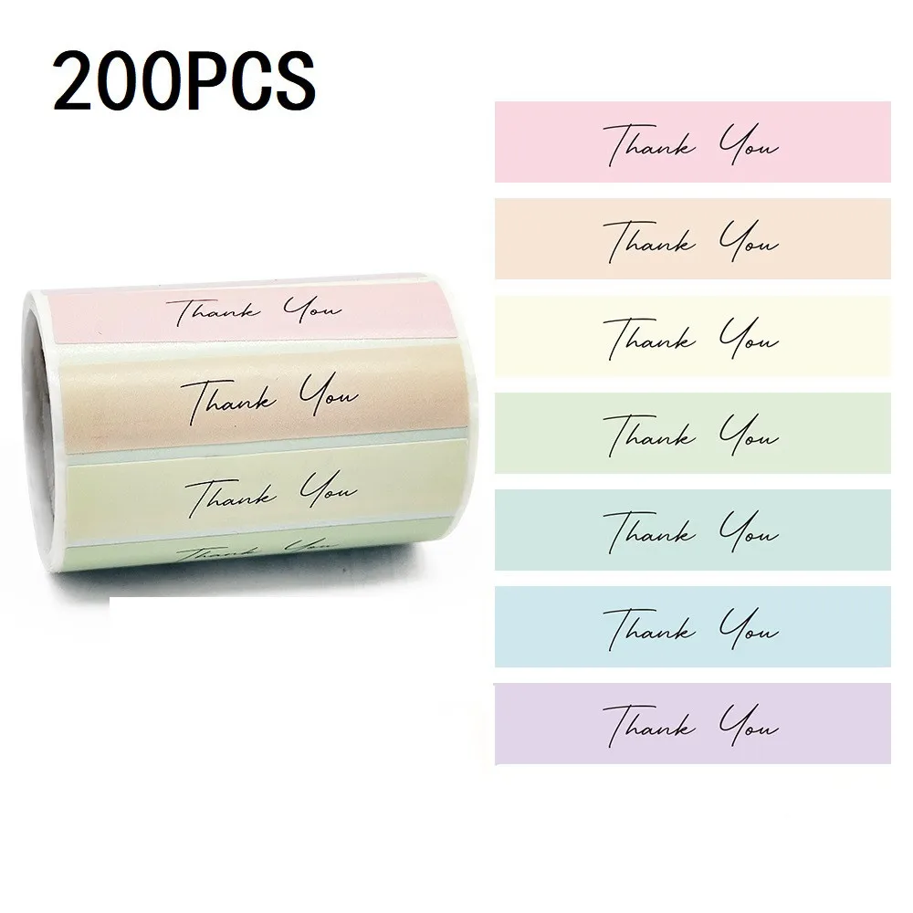 200 Stück Rolle 1,5 x 7 cm, rechteckig, englisches Dankeschön-Siegel, Siegelaufkleber, Hochzeit, Urlaub, Geschäft, Verpackung, Geschenketikett