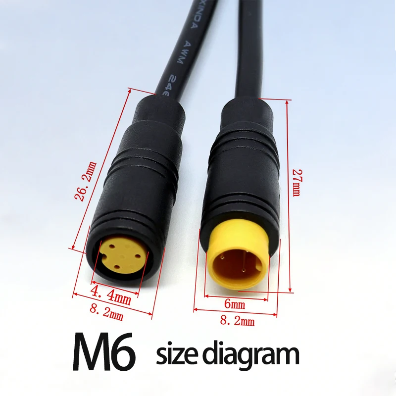 M6 M8 2 3 4 5 6핀 남성-여성 이바이크 전기 자전거 버트 케이블 플러그 커넥터 스쿠터 브레이크 방수 신호 센서 코드 1미터