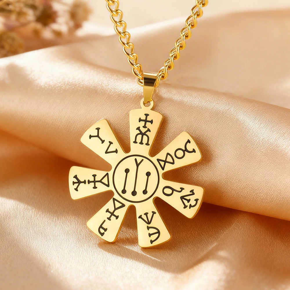 Dawapara Pliska Rosetten-Halskette für Männer und Frauen, mittelalterliches bulgarisches mystisches Amulett, Hexerei-Schmuck, Edelstahl-Halskette