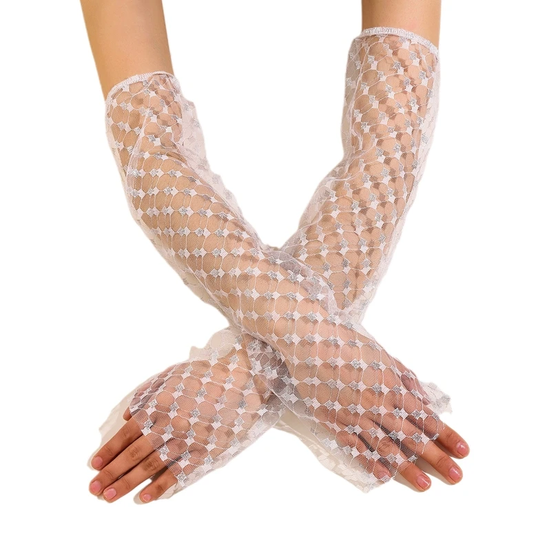 

Breathable Women Ultra-thin Summer Driving Cycling Sunscreen Mesh Long Gloves Y1QD