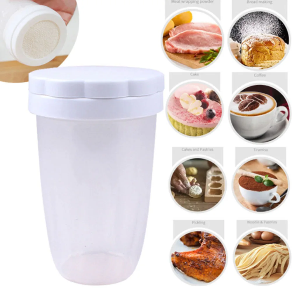 

Household Plastic Chocolate Shaker Icing Sugar Powder Flour Powder Cocoa DIY Coffee Sifter Shaker With Cover Bakeware