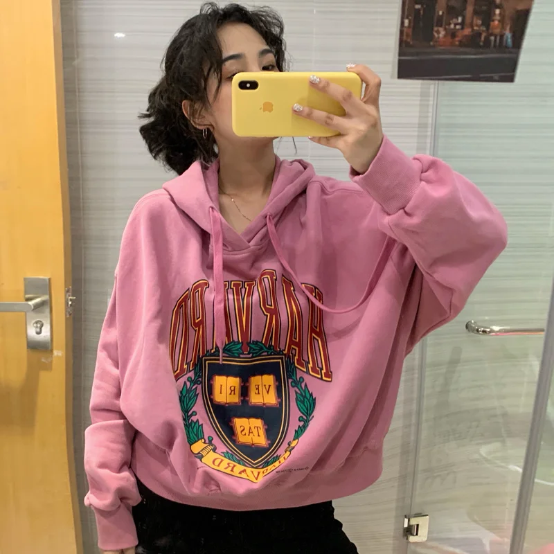 Spring And Autumn Short Crop Sweater Women's Loose Hoodies Korean Style Design Crowd High Street Top Slouchy Bf Hooded Coat Ins