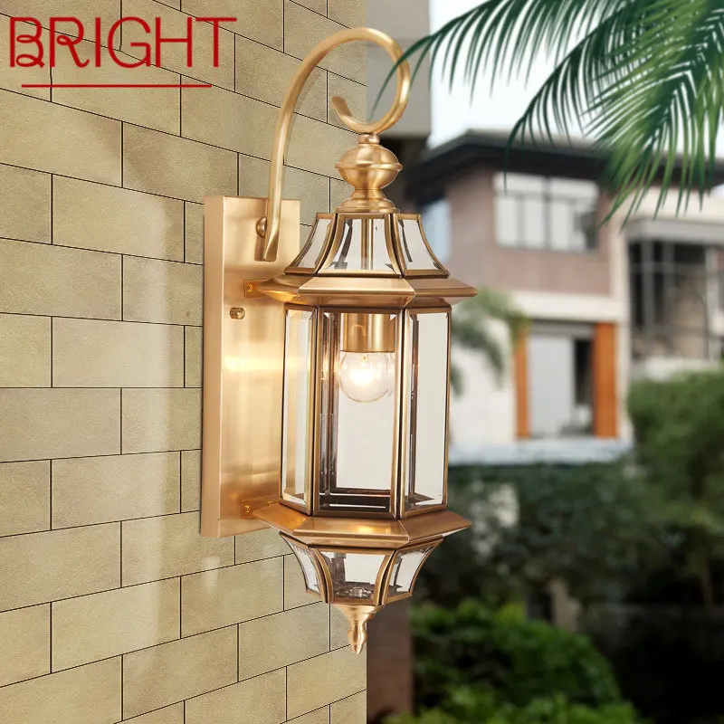 BRIGHT Contemporary Outdoor Brass Wall Lamp IP 65 Creative Design LED Copper Sconce Light Decor for Home Balcony