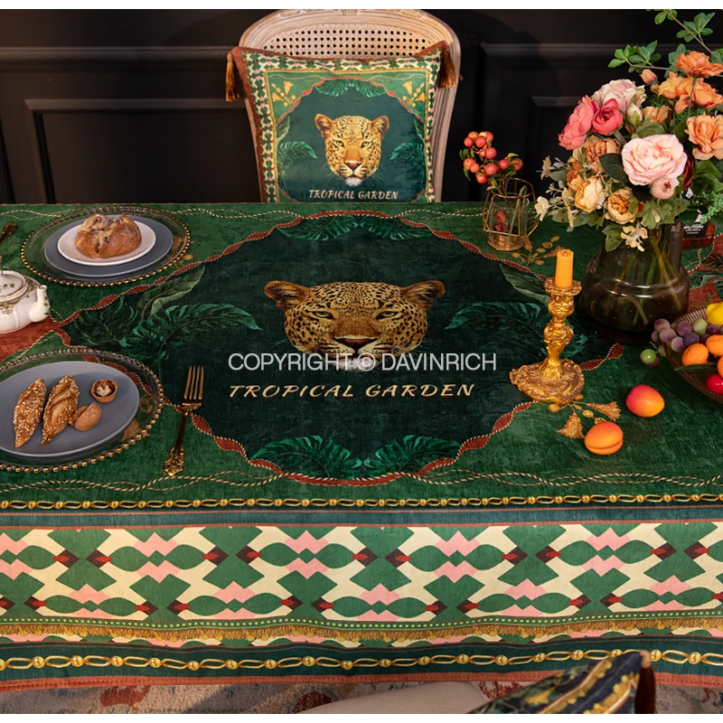 DAVINRICH Tropical Home Decor Table Cloth Cover Cheetah Leopard Print Luxury Chenille Tablecloth For Rectangular Dining Tables - Image 5