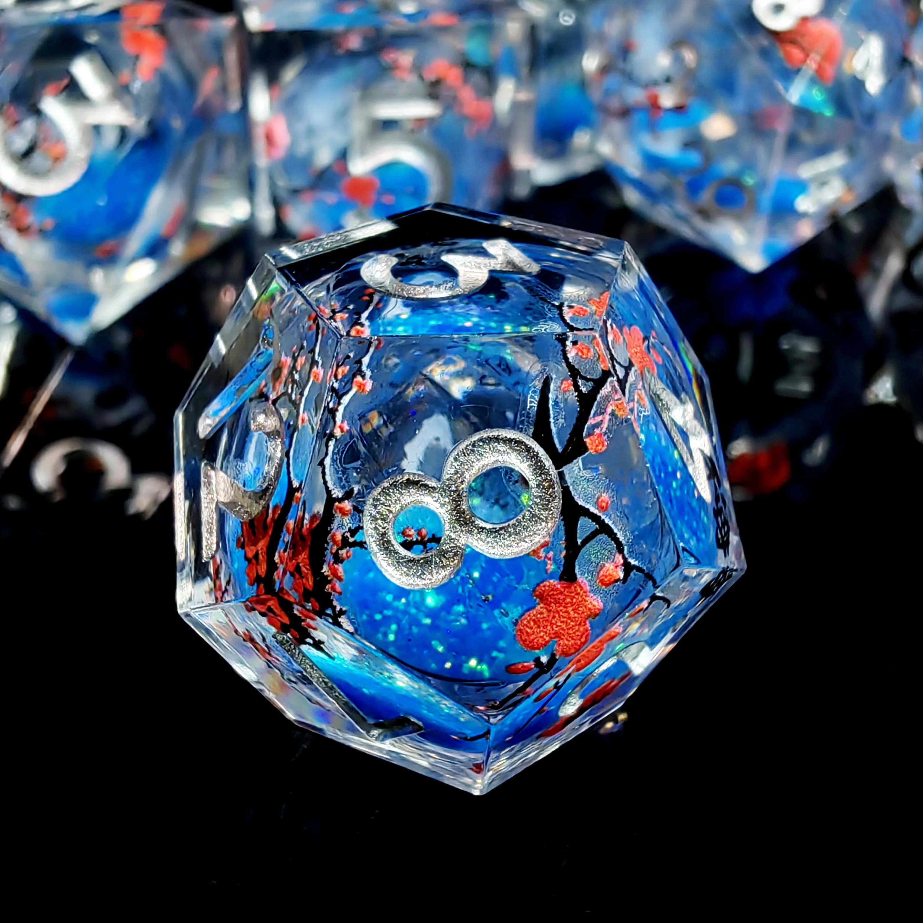 7-Piece Resin DnD Dice Set Blue Sand Flow Polyhedral Dice Dungeons and Dragons RPG Tabletop Gaming