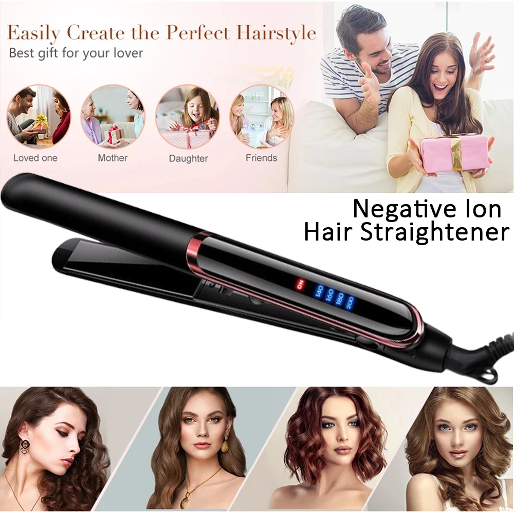 2024 ℉ 392 빠른 가열 네거티브 다리미 플랫 다리미, 온도 조절 가능, 세라믹 헤어 스트레이트너 및 컬러, 4 단 기어, 2 in 1 