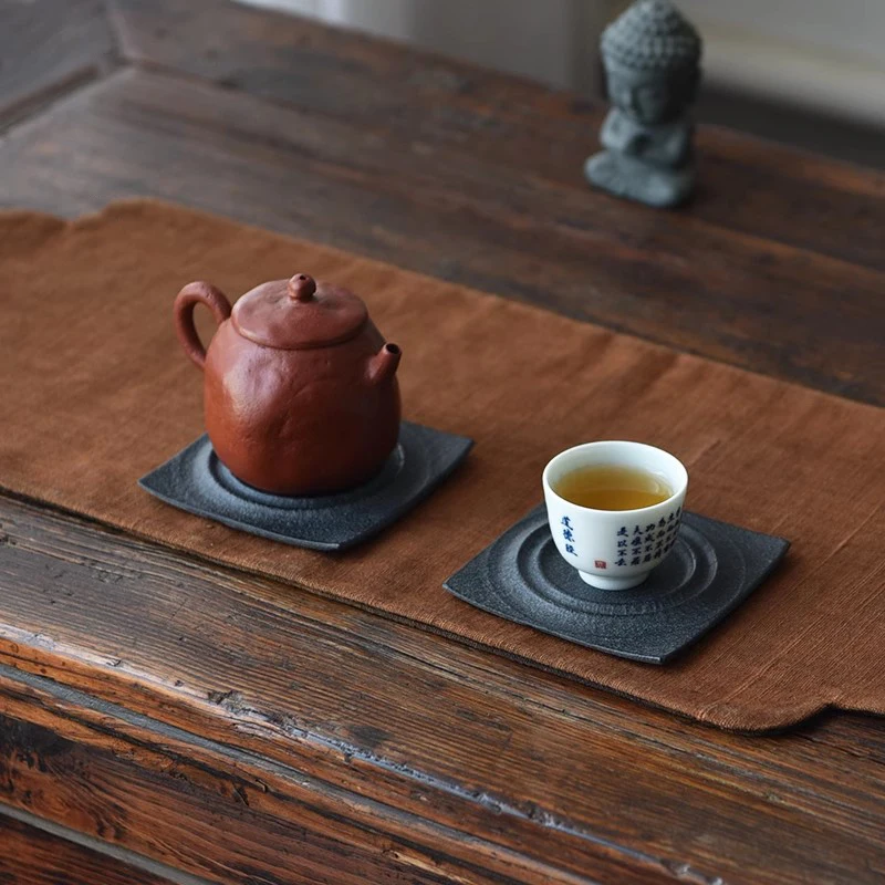 Tasse Matte Tee Untersetzer Teekanne Pad Kaffee Tischset Wohnkultur Naturstein langlebige hitze beständige schwarze Quadrat Kung Fu Tee-Set – Detail 7