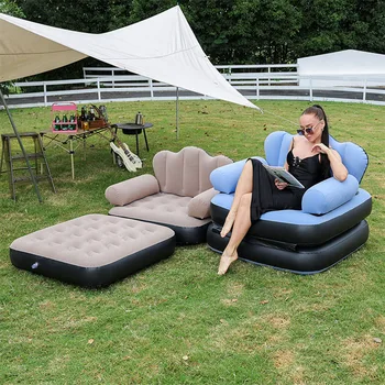 Divano gonfiabile da esterno 5 in 1, letto gonfiabile pieghevole multifunzione, divano letto reclinabile pieghevole in tessuto floccato 1
