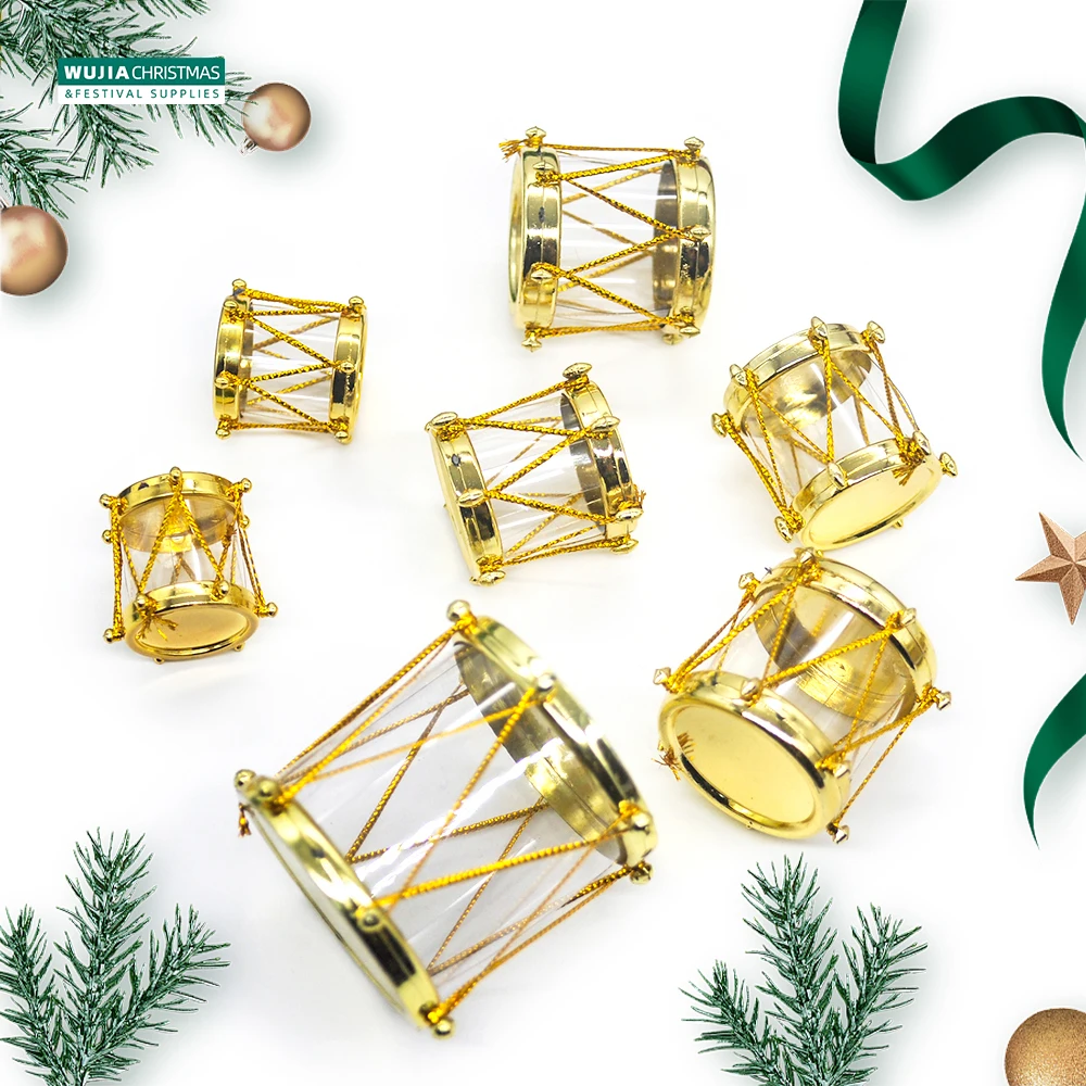 Golden Transparent Small Drum Pendants 6/12pcs for Christmas Tree Hanging Ornaments Wedding Party Noel Gifts Home Decor Navidad