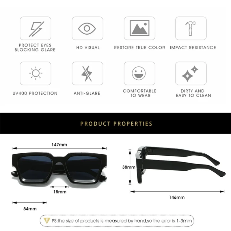 KLASSNUM Men Square Frame Sunglasses 2026 Luxury Brand Designer Sun Glasses Retro Trendy Shades UV400 Unisex Women Glasses New