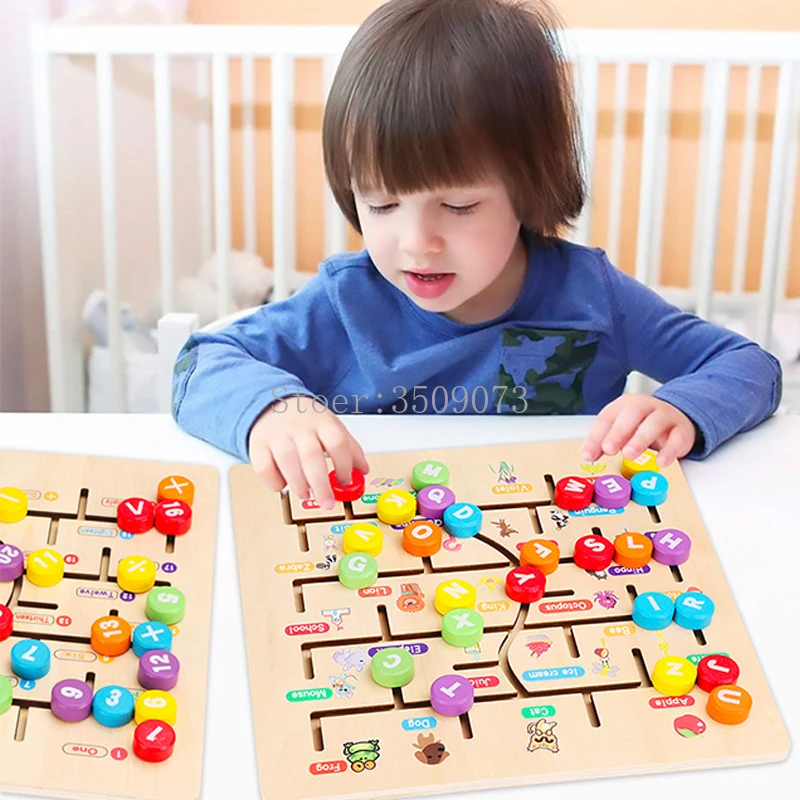 Children Montessori Maze Boards Wooden Toys Slide Puzzle Animal Digital Letter Matching Games Early Educational Learning | Игрушки и