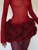 Sexy Red 3D Flowers Dress Suits Women Fishbone Bandage Adjustable Tube Top Flower Mini Skirt Suit Party Club Lady Outfits 2024 3