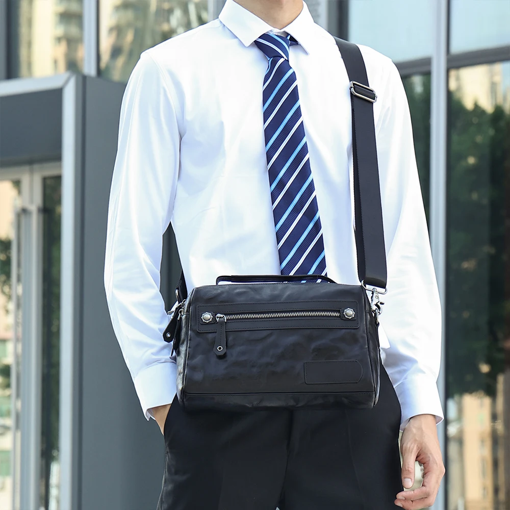 Vegetable tanned leather handbag men's cowhide business shoulder bag genuine leather trend crossbody bag for men