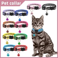 Nylon Pet Collar Night Safety Reflective Cat And Dog Collar Adjustable Pet Necklace Cartoon Cat Head Colorful Bell Pet Leash 1