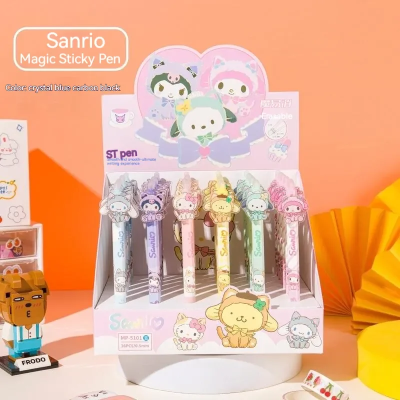 

2/36styles Sanrio Kawaii Hello Kitty New Press Gel Pen Erasable Blue Cute Cartoon Water-based Pen Student 0.5mm Practice Writing