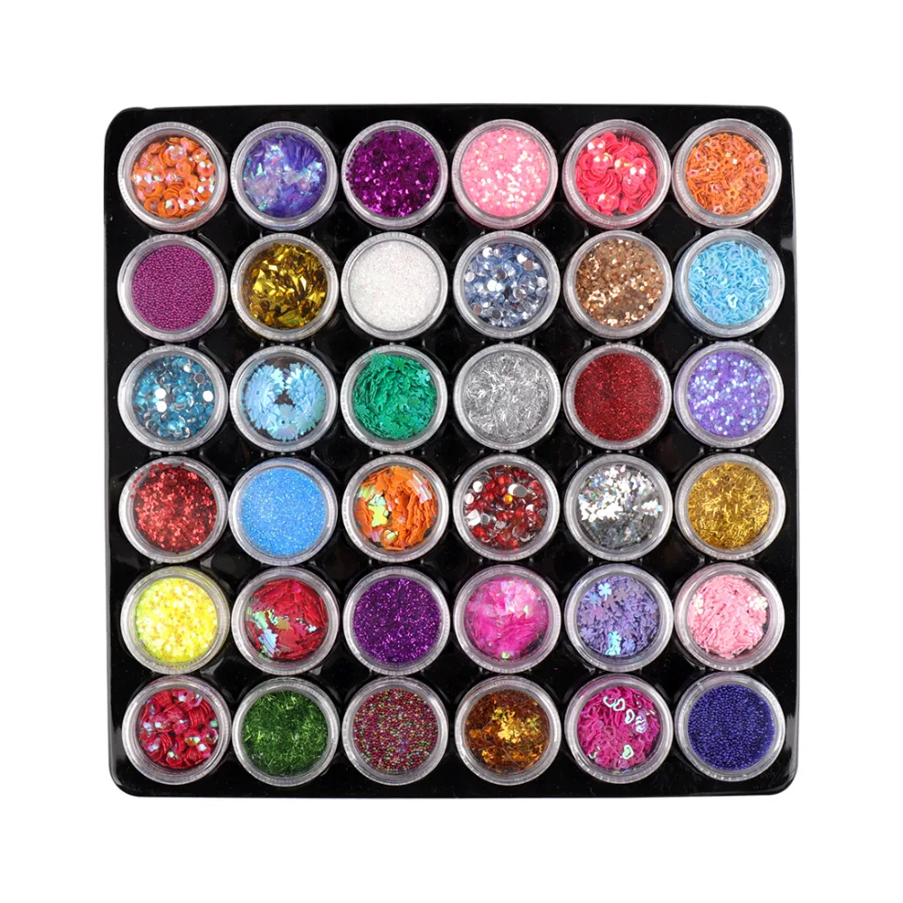 

36 Colors Nail Glitter Flakes Sequins Rhinestones Caviar Beads Foils Charm DIY Nail Art Decoration Manicure Accessories