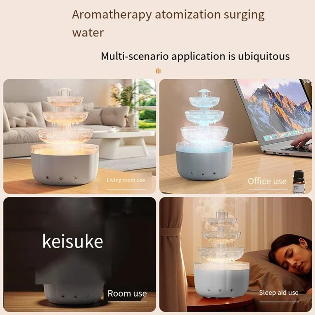 Hogar 2025 Creative Fountain Humidifier 7-Color Device Atmosphere Light Raindrop Oil Diffuser Aromatherapy Machine Air Humidifie 6