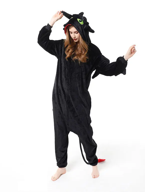 How to Train Your Dragon Toothless  Kigurumi Women Winter Flannel Animal Onesie Cute Cosplay Sleepwear Jumpsuit Pajamas