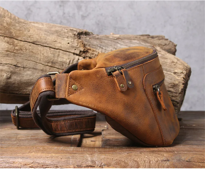 Vintage  organizer crazy horse cowhide men chest bag multi-function real leather waist pack real leather shoulder messenger bags