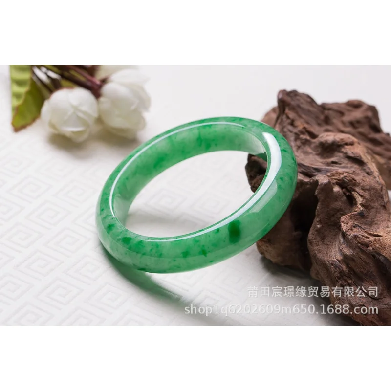 

Myanmar Ice-like Yang Floating Flower Bracelet Wide Version Jade Bracelets Icy Green