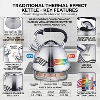 Bouilloire sifflante en acier inoxydable de 2,7 L à changement de couleur, motif sensible à la température, théière pour tous types de sources de chaleur 5