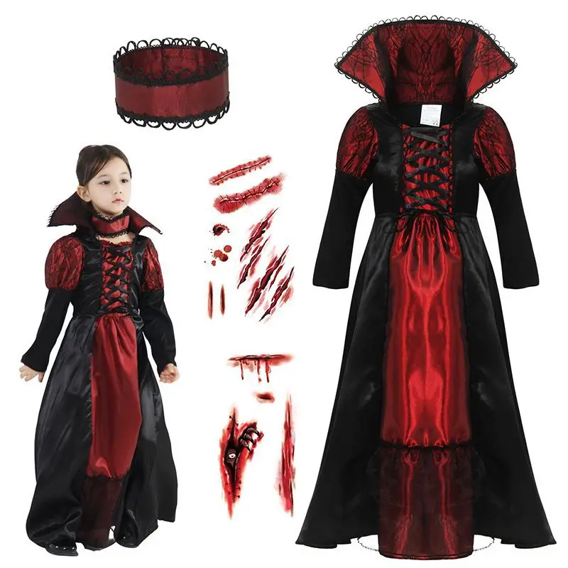 

Kids Halloween Cloak Child Costumes Cosplay Stage Performance Girls Witch Disguise Role-playing Carnival Party Prom Gown Outfits