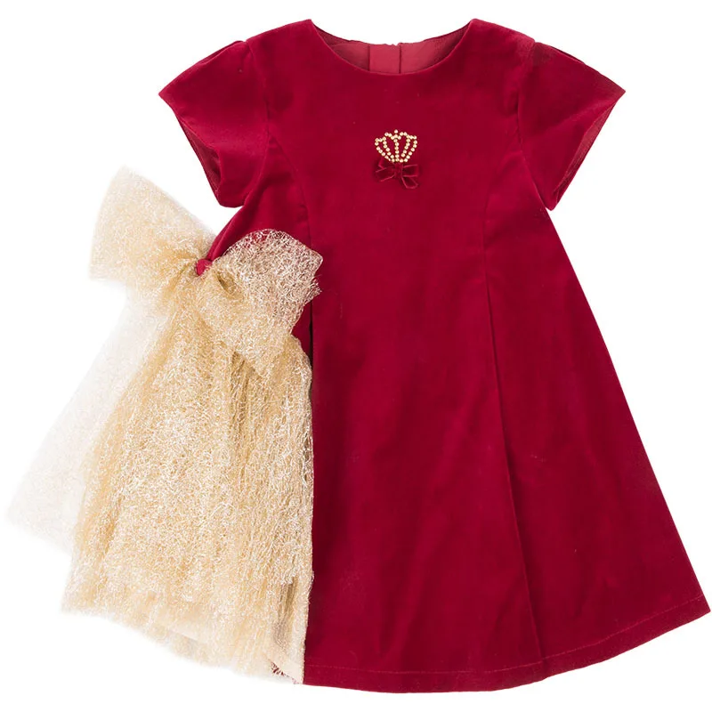 

2023 Vintage Party Dress for Baby Girls Kids Irregular Design Wine Red Dresses Children Princess Birthday Partywear Infant Frock