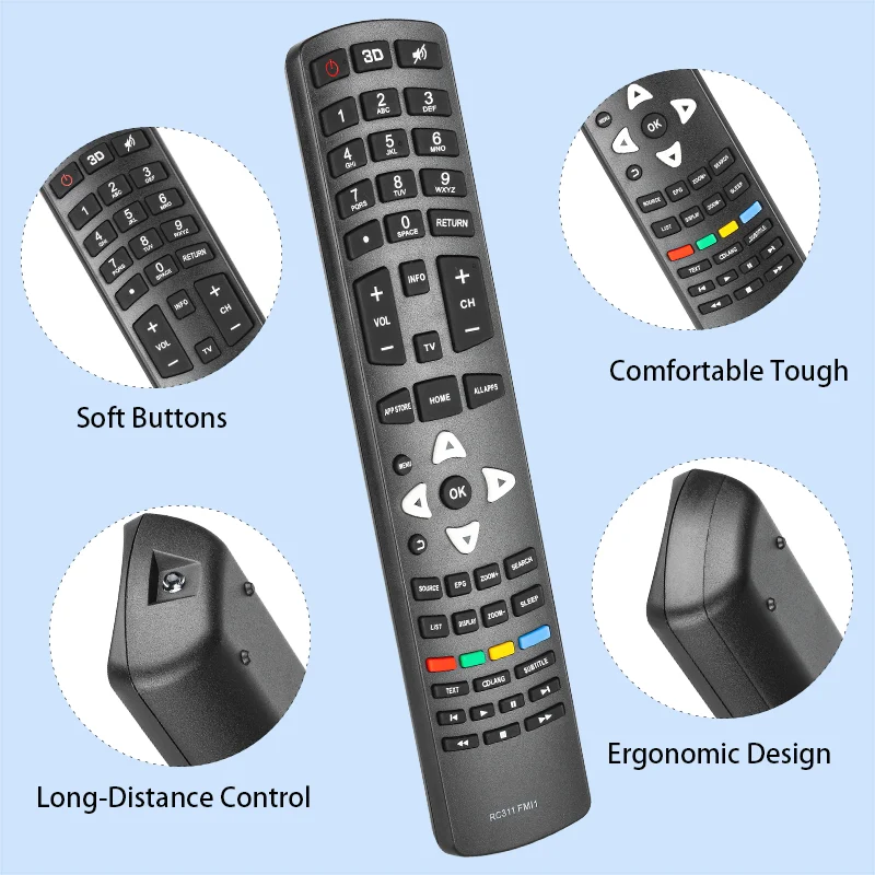 RC311 FUI1 Telecomando di Ricambio applicabile per TCL Thomson 4K TV 75A9000 75S6600 32D1200U 43D1200U 65AU90GA 65D1800 65S6600 U40S6906 U43S6916 U49C6916 U50S6906 U55S6806S U55S7906 U55S8866S