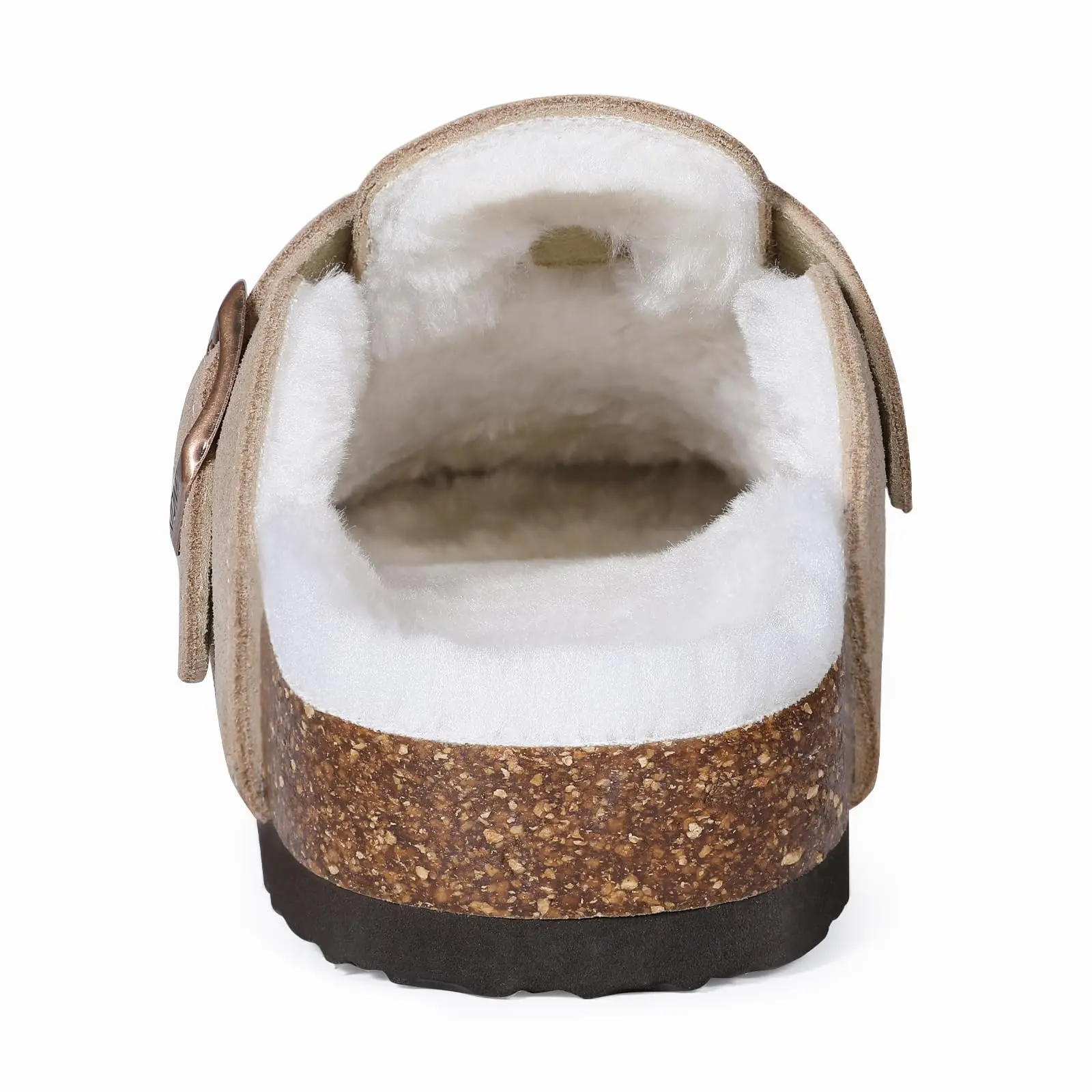 Women's Winter Furry Mules With Adjustable Buckle & Cork Insole_voghion.com