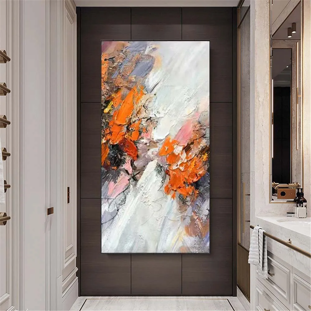 

100% Handmade Orange Grainy Texture Paint On Canvas Panel Landscape Thick Knife Modern Oil Painting Decor Home Living Room Mural