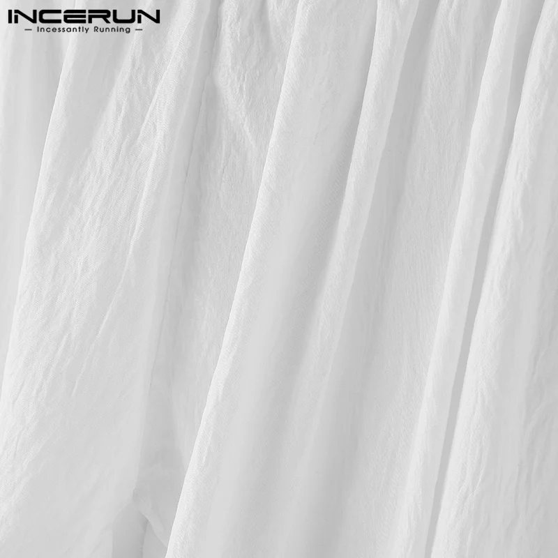 2024 INCERUN Men's Solid Color Long Harem Pant Causal Solid Trousers Ruffle Pantalons American Style Fashion Oversize Streetwear