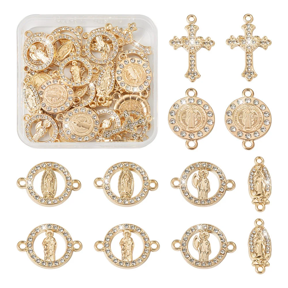 

36pcs Alloy Pendants Connector Charms Crystal Rhinestone Cross Virgin Marry DIY Bracelet Necklace Jewelry Making Findings Kit