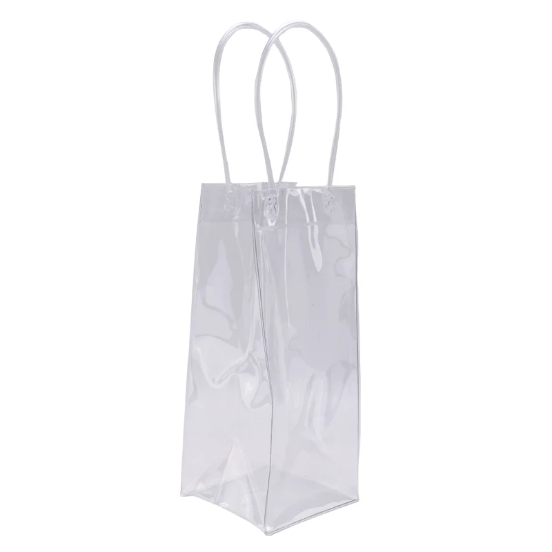 Pack Of 10 Wine Cooler Bag Transparent PVC Bag Portable Wine Bottle Cooler Champagne Ice With Handle