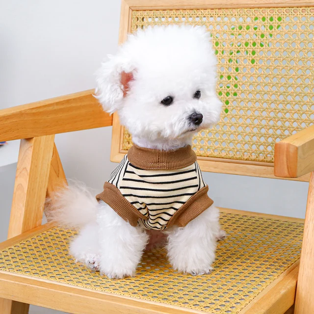 Vintage Small Vest Pet Clothes Dog Cat Anti-hair Loss Summer Sleeveless Coffee Striped Jumper 3