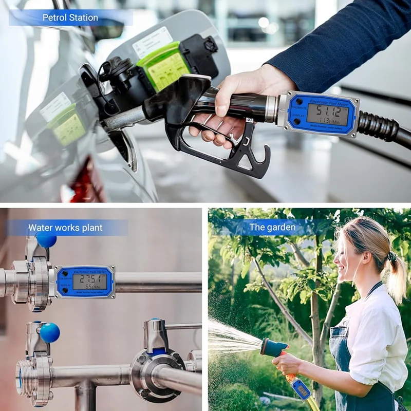 1 Inch Fuel Flow Meter With 3/4 Inch Adapters Digital Turbine Flow Meter 2.5-31 GPM Inline NPT Thread Dieselflow